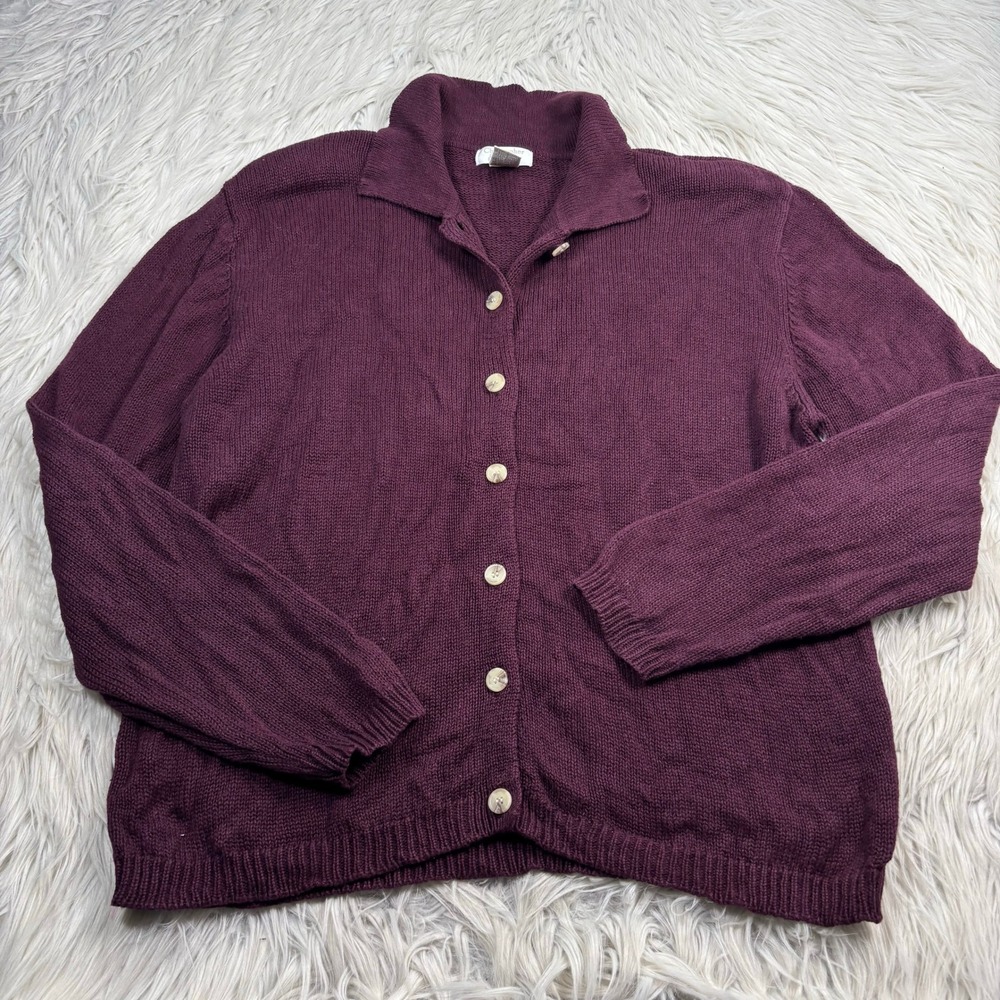 Christopher & Banks Women's L Burgundy Collared Button Cardigan Preppy Heritage